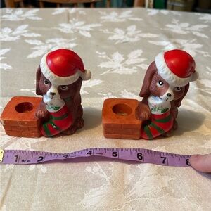 Vintage Pair of Christmas Dog Candle Holders
